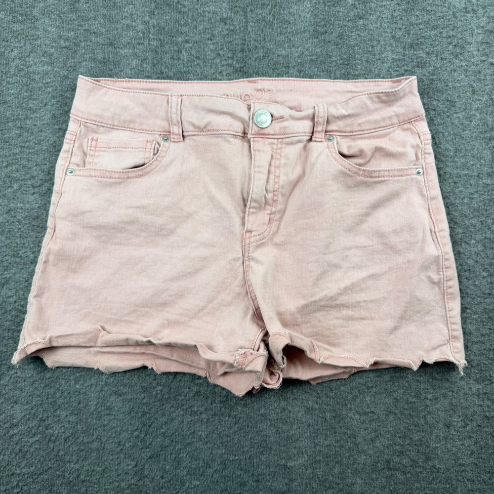 rue21 Denim Shorts‎ Women's Size 10 Pink Cut Off Raw Hem Stretch Casual 5 Pocket